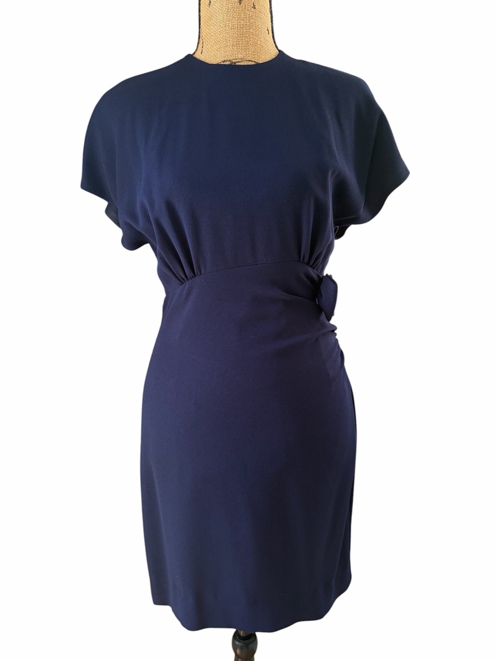 Vintage Outlines Debora Kuchme Navy Bow-Accent Covered Button Dress Women’s 4